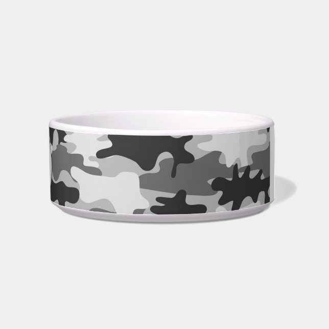 Charcoal Grey Camo Camoflauge Custom Pet Bowl (Right)