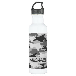 Charcoal Grey Camo Camouflage Name Personalised 710 Ml Water Bottle