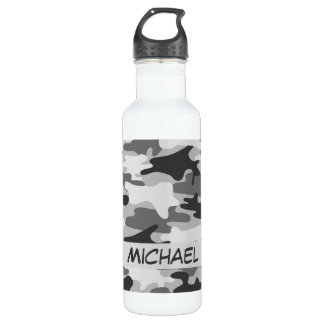 Charcoal Grey Camo Camouflage Name Personalised 710 Ml Water Bottle