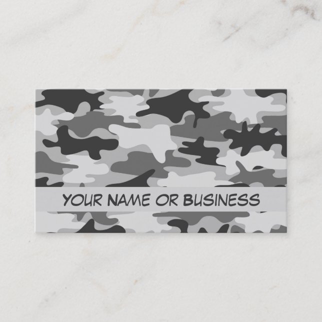 Charcoal Grey Camo Camouflage Name Personalised Business Card (Front)
