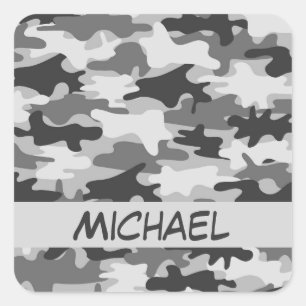 Charcoal Grey Camo Camouflage Name Personalised Square Sticker