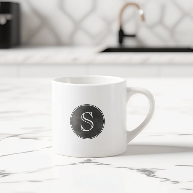 Charcoal Grey Chalkboard Style Monogram Espresso Cup (Creator Uploaded)
