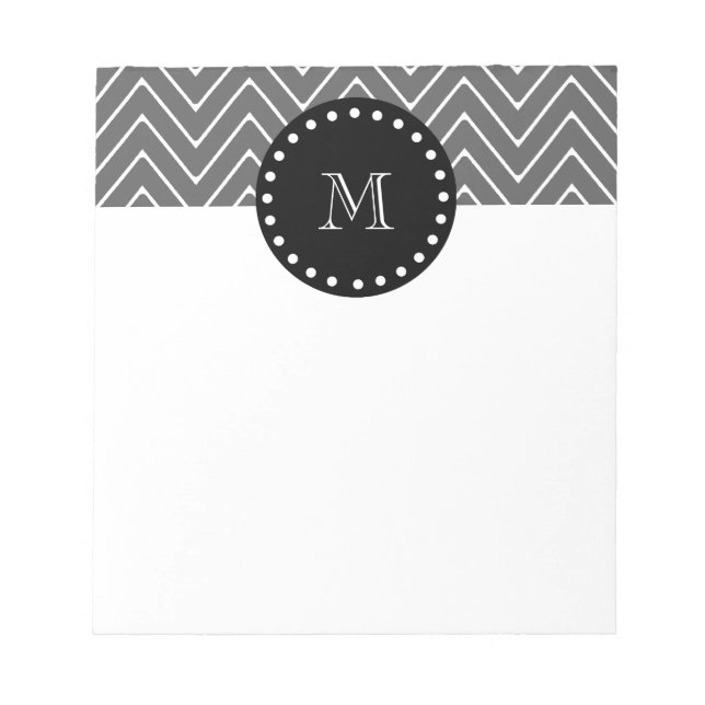 Charcoal Grey Chevron Pattern | Black Monogram Notepad (Front)