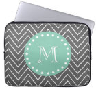 Charcoal Grey Chevron Pattern | Mint Green Monogra