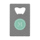 Charcoal Grey Chevron Pattern  Mint Green Monogram