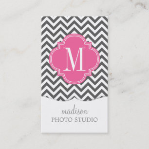 Charcoal Grey Chevron Zigzag Personalised Monogram Business Card