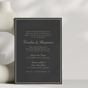 Charcoal Grey Classic Formal Wedding Calligraphy Invitation