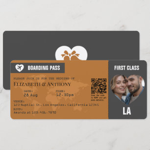 Charcoal Grey & Copper Boarding Pass Wedding Invitation