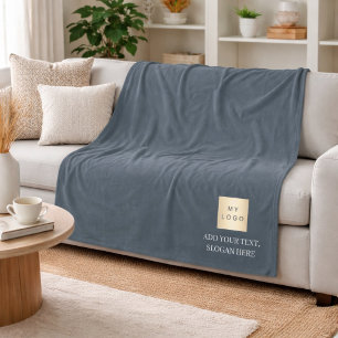Charcoal grey corporate logo company gift text fleece blanket