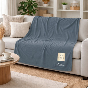 Charcoal grey corporate logo company name script fleece blanket