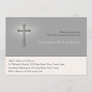 Charcoal Grey, Cross, Religious Invitation