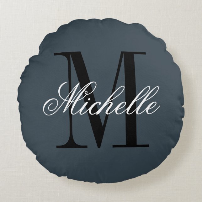 Charcoal grey cushion with custom monogram (Front)