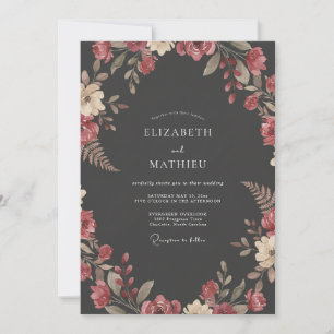 Charcoal Grey Dramatic Autumnal Wedding Invitation