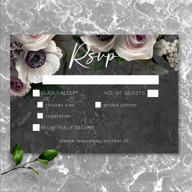 Charcoal Grey Elegant Floral Modern Wedding Dinner RSVP Card (Charcoal Gray Elegant Floral Modern Wedding RSVP Card)
