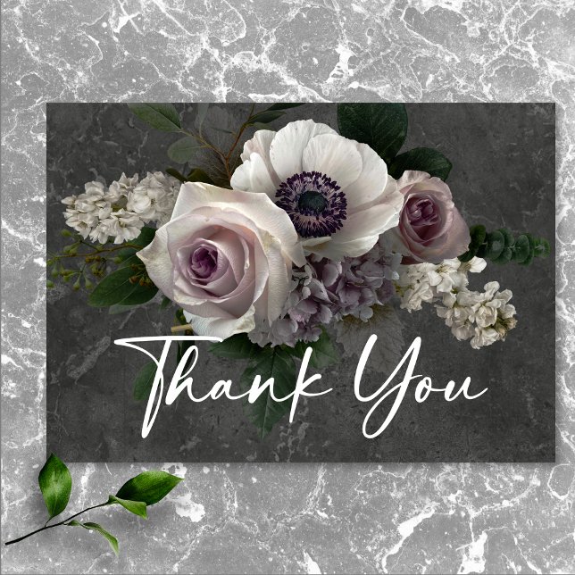 Charcoal Grey Elegant Floral Modern Wedding Thank You Card (Charcoal Gray Elegant Floral Modern Wedding Thank You Card)