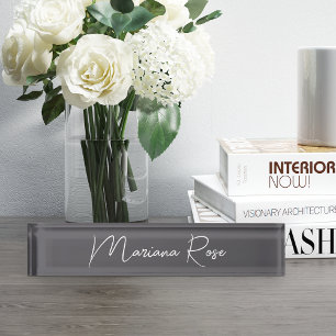 Charcoal Grey Elegant Handwritten Script Nameplate