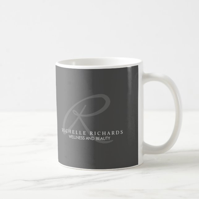 Charcoal Grey Elegant Minimalist Monogram Coffee Mug (Right)