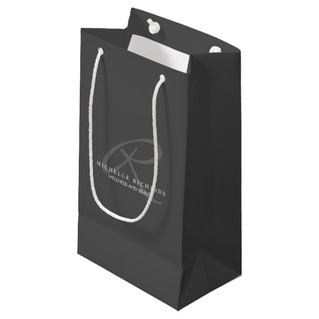 Charcoal Grey Elegant Minimalist Monogram Small Gift Bag (Front Angled)