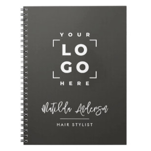 Charcoal grey elegant modern your logo black notebook