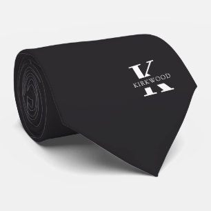 Charcoal Grey Elegant Monogram + Name   One-Sided Tie