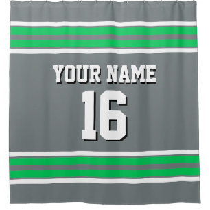 Charcoal Grey Emerald Green Stripes Sports Jersey Shower Curtain