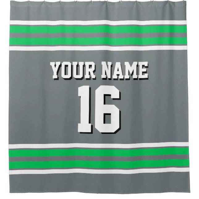 Charcoal Grey Emerald Green Stripes Sports Jersey Shower Curtain (Front)