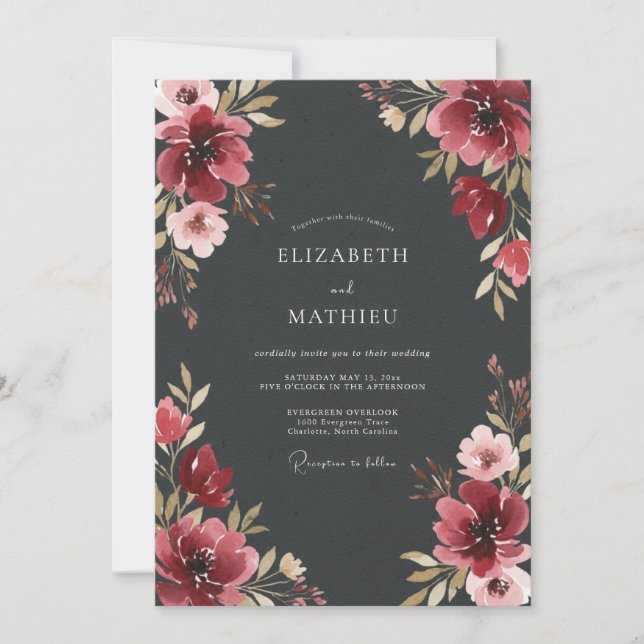 Charcoal Grey Enchanting Autumnal Wedding Invitation (Front)
