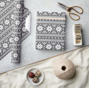 Charcoal Grey Fair Isle Christmas Sweater Pattern Wrapping Paper