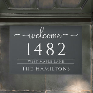 charcoal grey family name personalised address  doormat