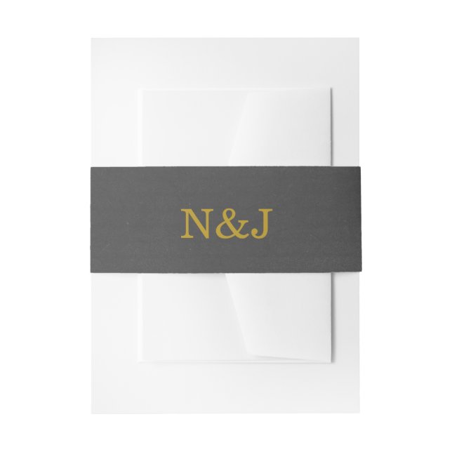 Charcoal Grey & Faux Gold Floral Wedding Elegant Invitation Belly Band (Front Example)
