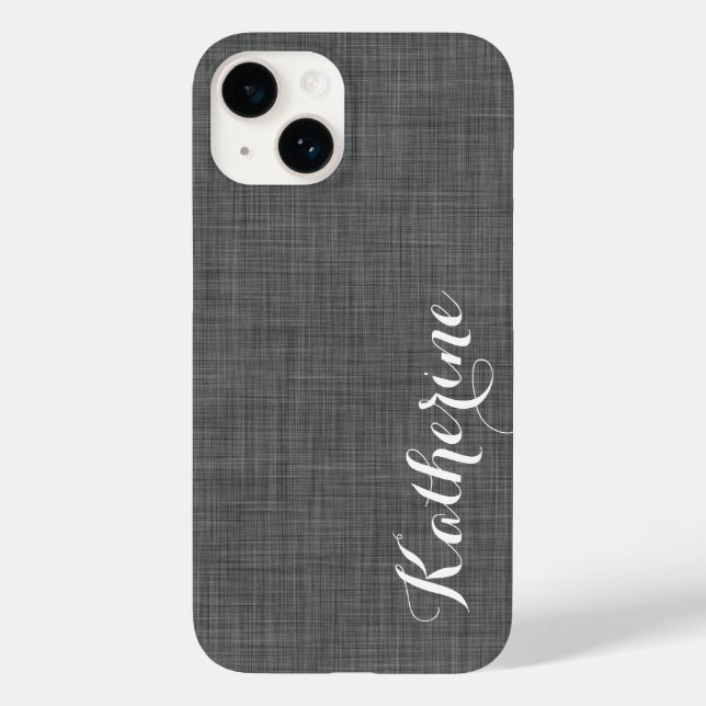 Charcoal Grey Faux Linen Texture Custom Monogram Case-Mate iPhone Case (Back)