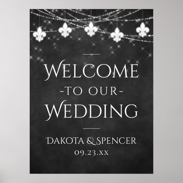 Charcoal Grey Fleur de Lis Light | Wedding Welcome Poster (Front)