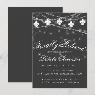 Charcoal Grey Fleur de Lis Lights   Retirement Invitation