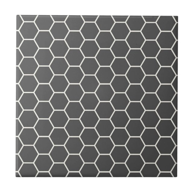 Charcoal Grey Geometric Honeycomb Hexagon Pattern Tile (Front)