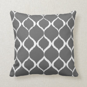 Charcoal Grey Geometric Ikat Tribal Print Pattern Cushion