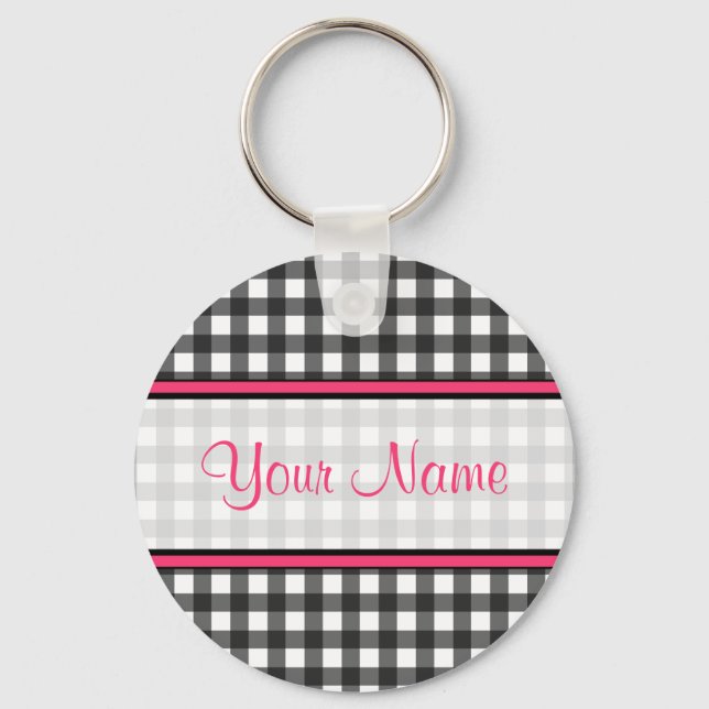 Charcoal Grey Gingham Keychain (Front)