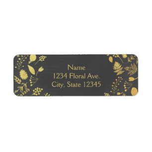 Charcoal Grey & Gold Floral Wedding Address Labels