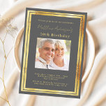 Charcoal grey gold photo birthday invitation<br><div class="desc">An elegant,  modern,  simple birthday invitation.  A charcoal grey background decorated with faux gold frames.  Personalise and add a photo name and details. Golden text.</div>