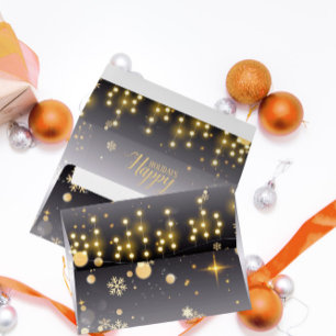 Charcoal Grey Gold String Lights Christmas Holiday Envelope