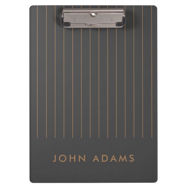Charcoal Grey Gold Stripe Personalised Classic Clipboard (Front)