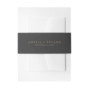 Charcoal Grey & Gold Wedding Invitation Belly Band