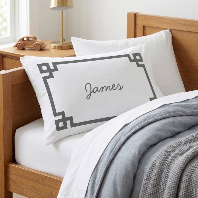 Charcoal Grey Greek Key Monogram Standard Pillowcase (Creator Uploaded)
