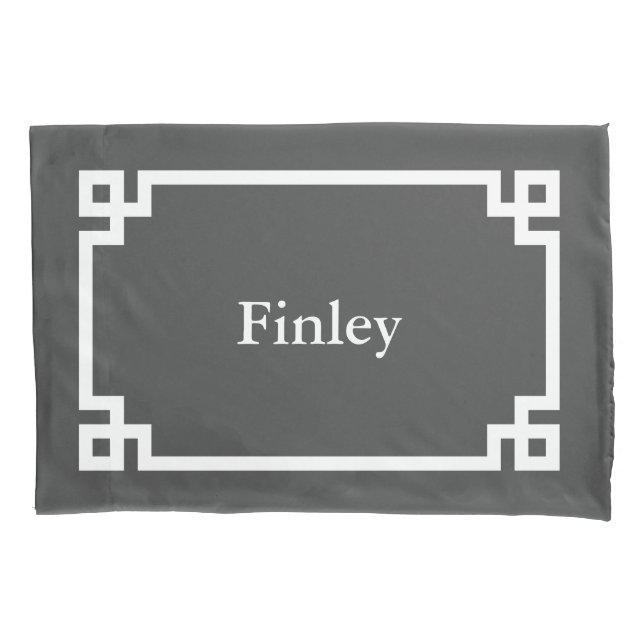 Charcoal Grey Greek Key Monogram Standard Pillowcase (Front)