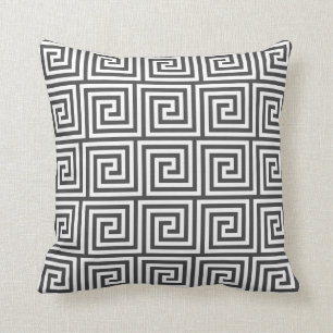 Charcoal Grey Greek Key Throw Pillow