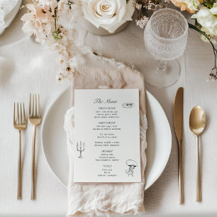 Charcoal Grey Illustrated Wedding Menu