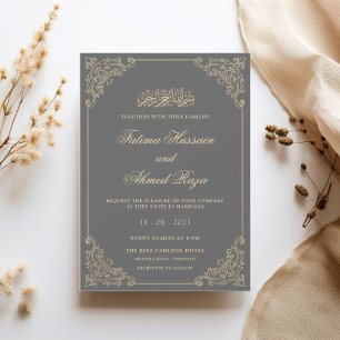 Charcoal Grey Islamic Muslim Wedding Invitation