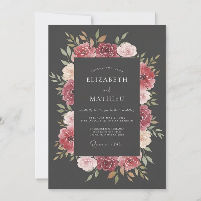 Charcoal Grey Lavish Winter Wedding Invitation (Front)