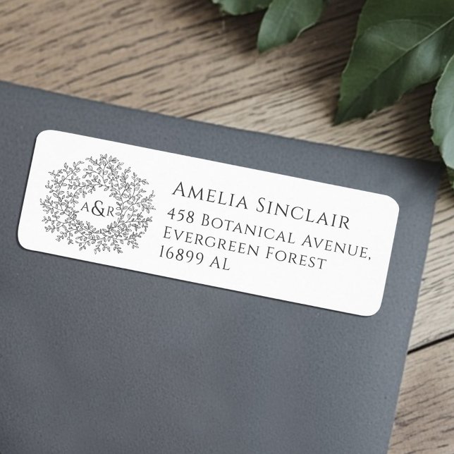 Charcoal grey leaves wedding return address (Creator Uploaded)