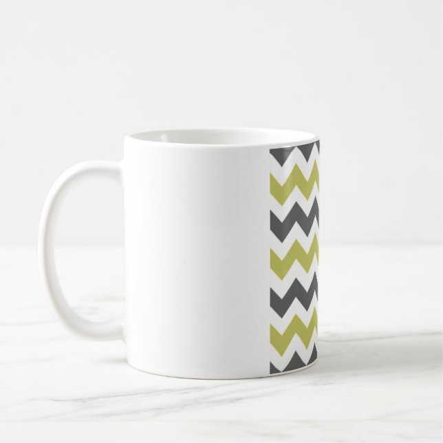 Charcoal Grey & Lemon Chevron – Crisp White Zigzag Coffee Mug (Left)