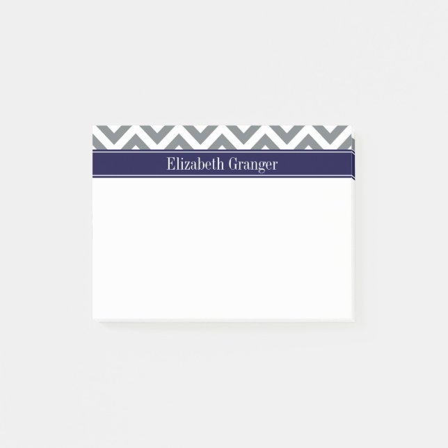 Charcoal Grey Lg Chevron Navy Blue Name Monogram Post-it Notes (Front)